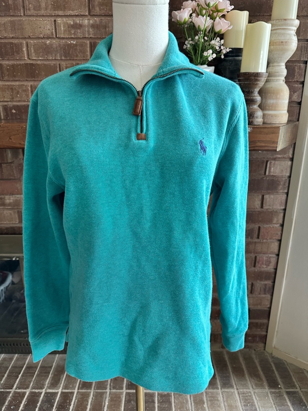 Polo Ralph Lauren Teal Turquoise 1/2 Half Zip Pullover Sweater Size XS